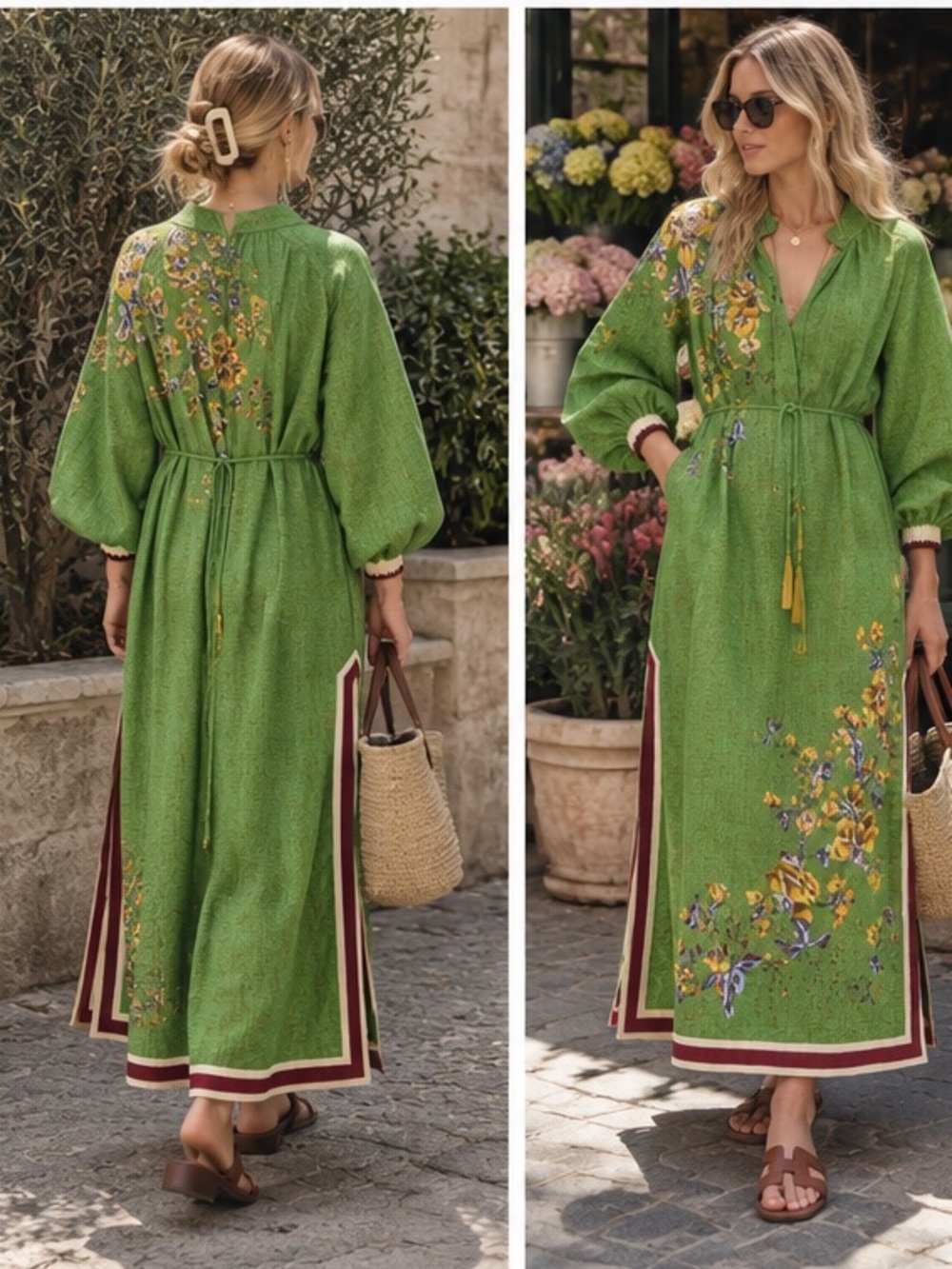 Alemais Green Floral midi Dress with Tassel Tie - Picture 3 of 8